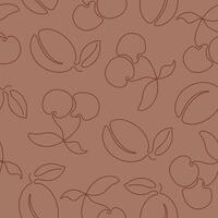 Seamless pattern with continuous one line drawing cherry and plum. Hand drawn berries for fabric, packaging paper, covers and more. vector