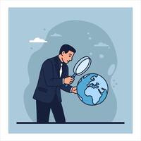 illustration of a man observing the earth with a magnifying glass vector