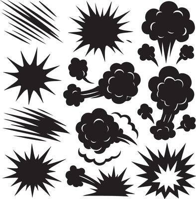 Comic Explosion and Smoke Effect Icons Set