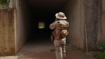 War Journalist In Uniform Taking Photos At An Old Building video