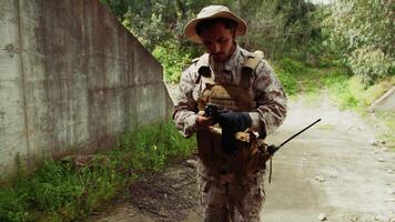 Soldier Using The Compass To Find The Way video