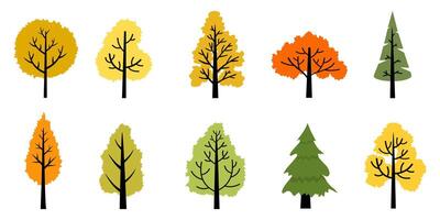 Collection of flat trees Icon silhouette isolated simple line illustration style. vector