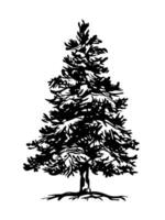 Black Trees and root with leaves silhouette hand drawn style. vector