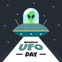 World UFO Day greetings social media post template background with green aliens and flying saucers. World UFO Day background illustration vector