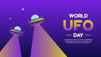 World UFO Day greetings template on gradient purple background with two flying UFOs. World UFO Day background illustration vector