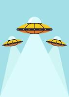 Vertical background template with three UFO and some copy space for text on light blue sky vector