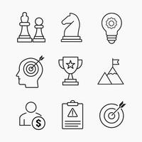 A set of outline icons set representing business strategy, planning, goals, innovation and success, Ideal for corporate and marketing design vector