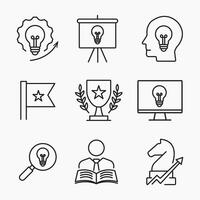 Minimal outline icon set creative business solutions for ideas, teamwork, goals, innovation and strategy concepts vector