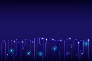 Technology futuristic neon circuit lines on dark blue background, representing modern digital and tech innovation themes vector