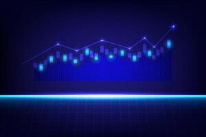 Financial chart with candlesticks and uptrend line with rectangle grid, abstract technology infographic and analytics vector