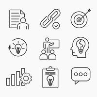 Creative Business Solutions minimal outline icon set for ideas, teamwork, goals, innovation and strategy concepts vector