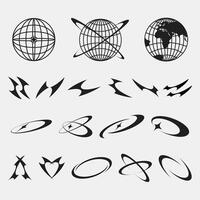 Y2K Abstract Globe and Shape Elements Set vector