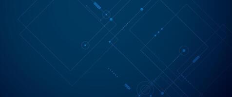 Abstract circuit board design with lines, dots on dark blue background vector