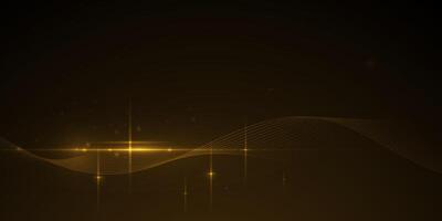 Abstract wave, flow lines, motion pattern and particle dot on gold color background vector