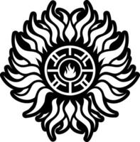A sun with flames and a circle in the center vector
