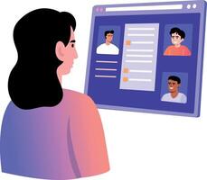 A flat style illustration showing students in virtual class vector