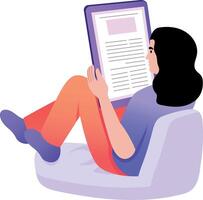 A flat style illustration showing a person doing online reading vector
