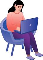 Flat style illustration showing a person doing distance learning vector