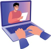 A flat style illustration showing online student taking lecture vector