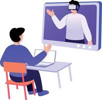 A flat style illustration showing a character doing vr learning vector
