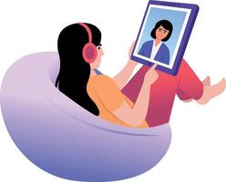 Flat style illustration depicting a character taking an audio lecture vector