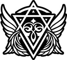 An image of a black and white logo with wings vector