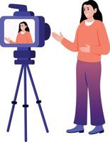 Flat style illustration showing a teacher recording class lecture vector