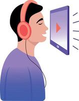 A flat style illustration showing a student listening audio lesson vector