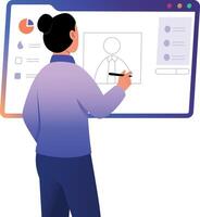 Instructor drawing on screen, flat style illustration vector