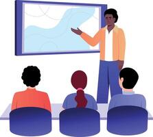 A flat style illustration showing a character giving presentation vector