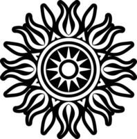 A black and white sun design with a flower in the center vector