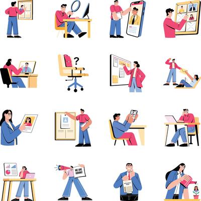 Set of Flat Style Recruitment Illustrations