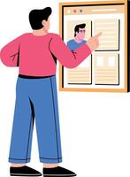 Flat style illustration showing internee profile on office screen vector