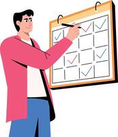 A flat style illustration showing a character doing planning vector