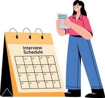Flat style illustration showing a character making an interview schedule vector