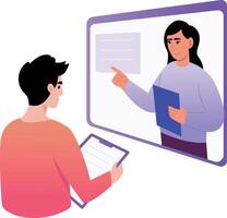 A flat style illustration showing a student taking online lecture vector