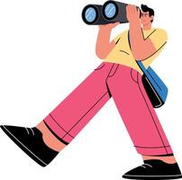 Flat style illustration showing a character actively finding job vector