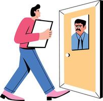 Flat style illustration depicting a candidate going to the interview room vector