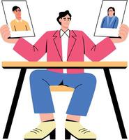A flat style illustration showing a hr manager checking applicant profiles vector