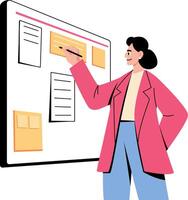 Flat style illustration showing a person checking job lists vector