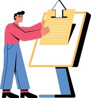 Flat style illustration depicting a user uploading files online vector