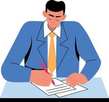 Flat illustration showing a character signing an employment contract vector