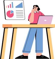 Flat illustration showing a person reviewing a performance dashboard vector