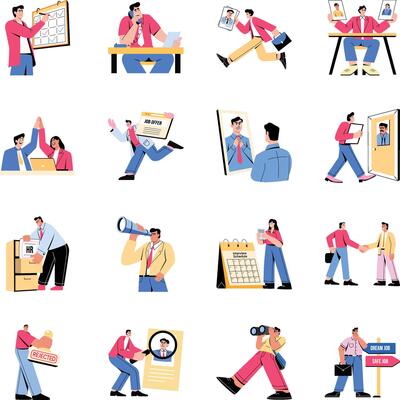 Collection of Flat Style Hiring Illustrations