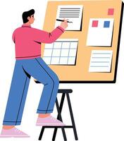 Flat style illustration showing a character making portfolio vector
