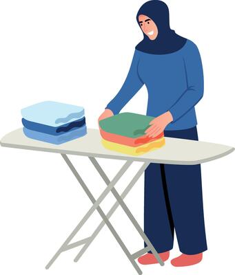 A flat style illustration showing a person folding clothes