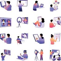 Set of Flat Style Online Learning Illustrations vector