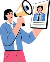 Flat style illustration showing a character announcing new vacancy vector
