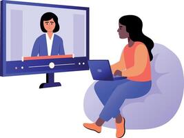 A flat style illustration showing a student taking online class vector