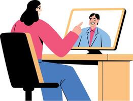 Flat style illustration showing a candidate in online interview vector